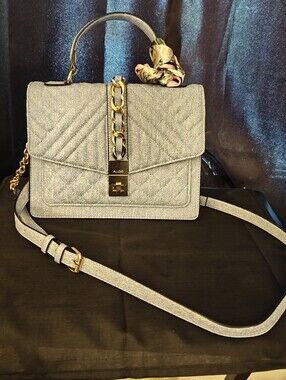 Aldo Blue Quilted Small Shoulder Bag with Floral Scarf